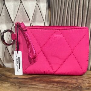 Vera Bradley Zip ID Holder with Keyring in Peacock Pink Card Case Coin Purse NWT